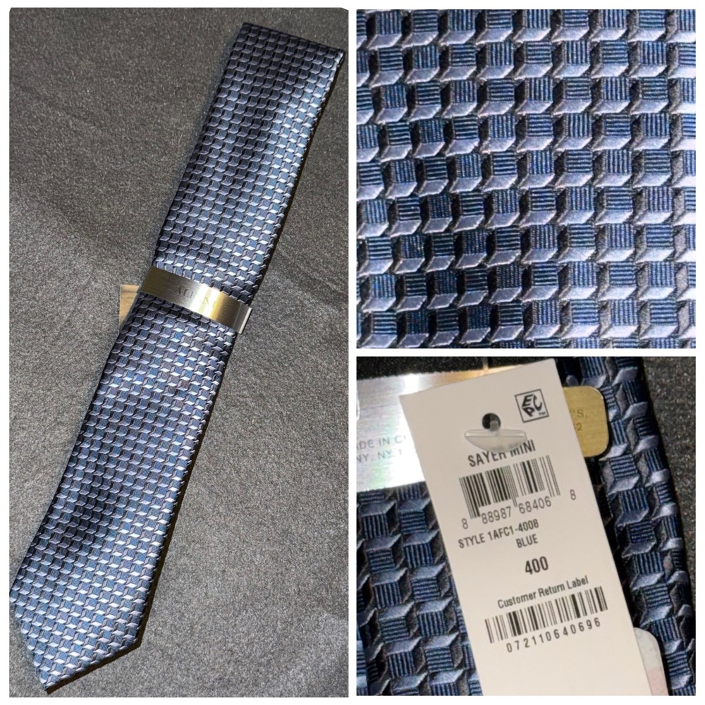 Alfani Sayer Mini Blue Geometric Textured Men's Necktie 1AFC1-4008 NEW $55